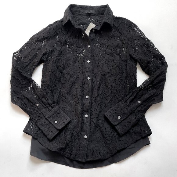 J. Crew Classic Fit Lace button Up Top Black Size 4 NEW NWT - Picture 2 of 7